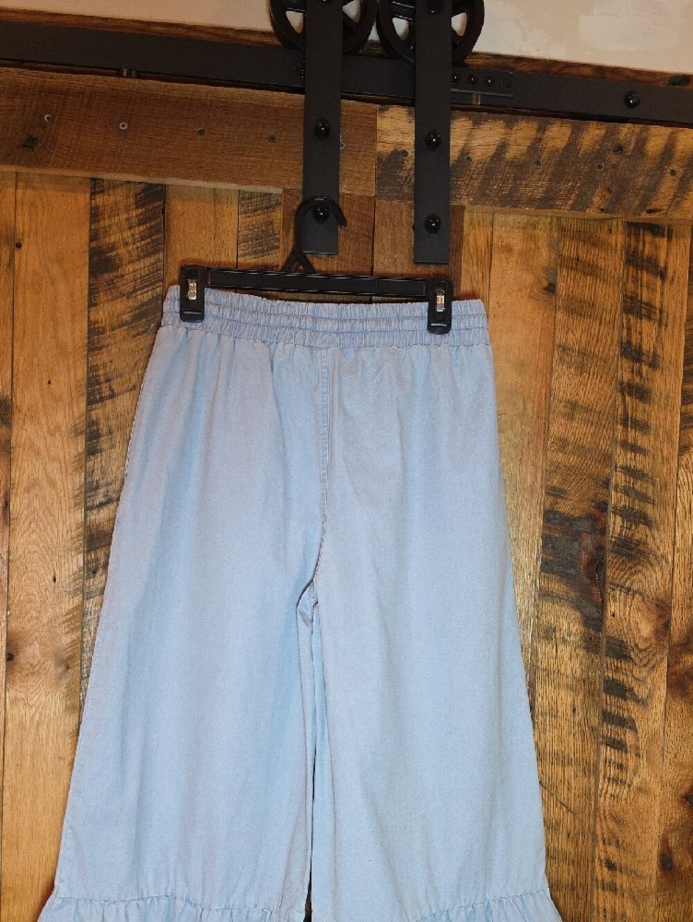 203p Sewn And Seen Tiered Ruffle-Hem Wide Leg Pants in Light Blue - Picture 8 of 12